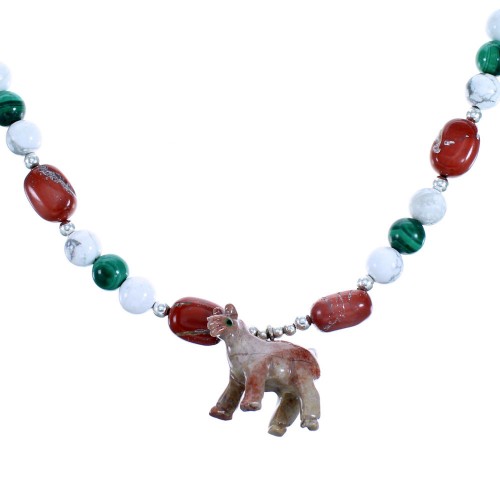 Multicolor And Sterling Silver Southwestern Horse Bead Necklace SX114948