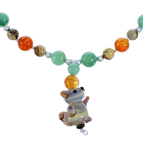 Southwest Multicolor And Sterling Silver Squirrel Bead Necklace SX114949