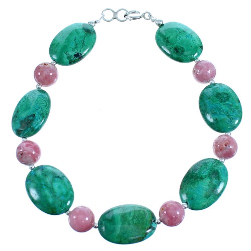 Chrysocolla And Rhodochrosite Sterling Silver Bead Bracelet SX114982