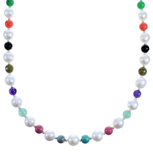 Genuine Sterling Silver Southwest Multicolor Bead Necklace SX114996