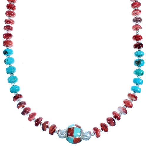 Southwestern Multicolor Genuine Sterling Silver Bead Necklace SX115011