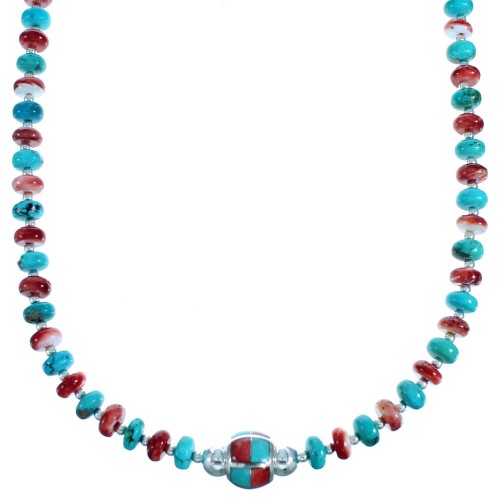 Multicolor Southwest Genuine Sterling Silver Bead Necklace SX115013