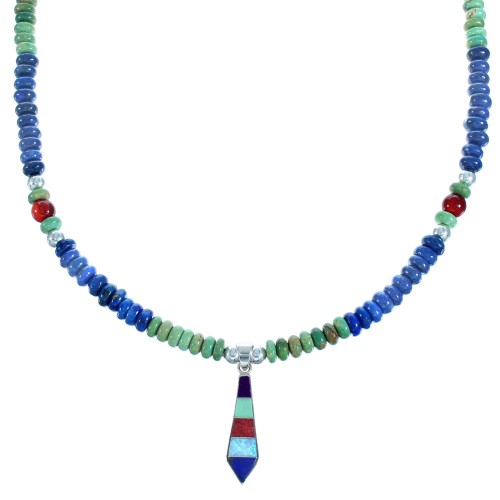 Sterling Silver Multicolor Bead Necklace And Pendant SX115040