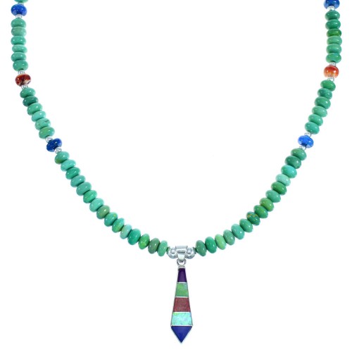 Multicolor And Sterling Silver Bead Necklace And Pendant Set SX115042