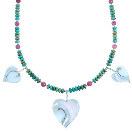 Sterling Silver Multicolor Heart Bead Necklace SX115057