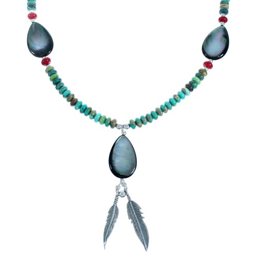 Multicolor Authentic Sterling Silver Feather Bead Necklace SX115063