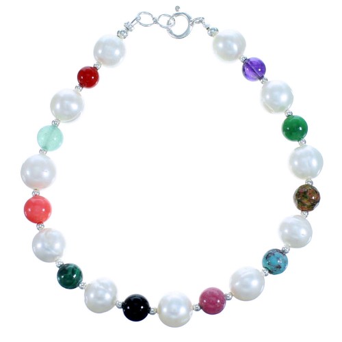 Genuine Sterling Silver Multicolor Bead Bracelet RX115017