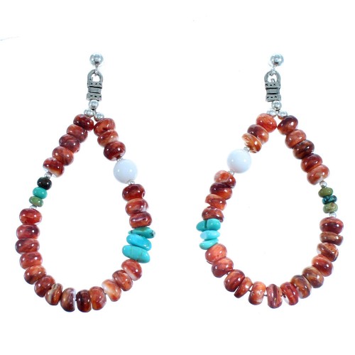 Sterling Silver And Multicolor Bead Post Dangle Earrings RX115047