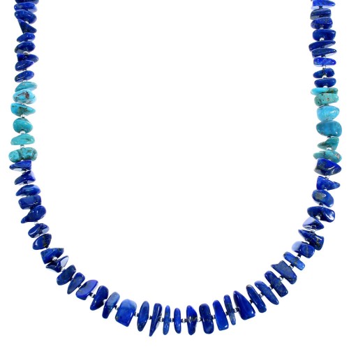 Lapis And Turquoise Southwest Sterling Silver Bead Necklace SX115080