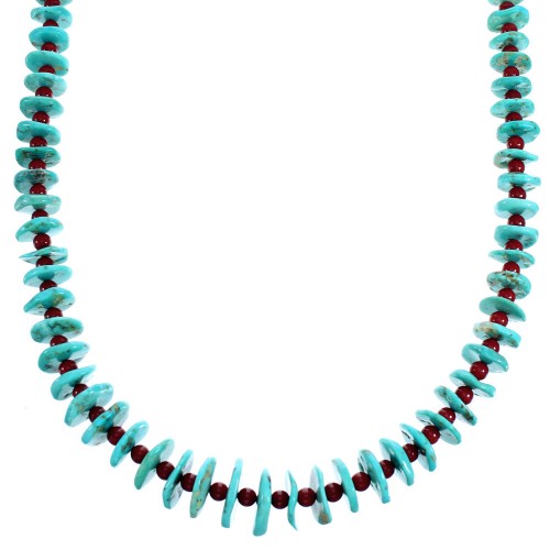 Sterling Silver Southwest Turquoise And Coral Bead Necklace SX115069