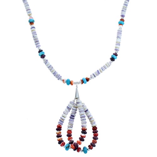 Multicolor Sterling Silver Southwestern Bead Necklace SX115086