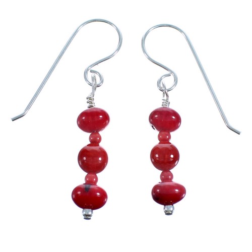 Coral And Sterling Silver Bead Hook Dangle Earrings SX115104
