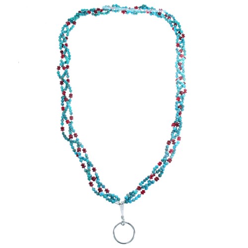 Turquoise Coral Sterling Silver Key Chain Necklace RX115130