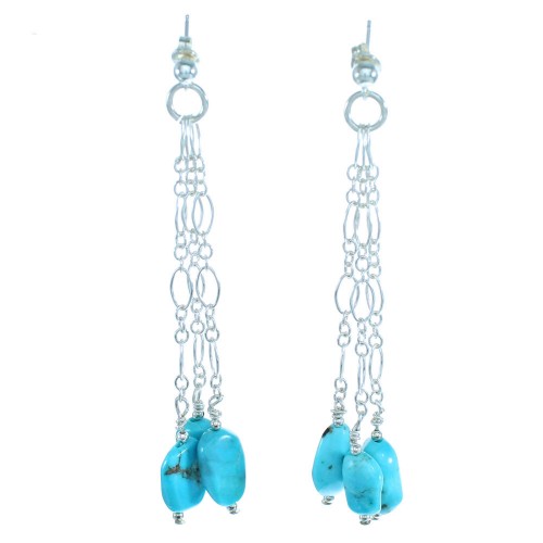 Turquoise Sterling Silver Chain Post Dangle Earrings RX115139