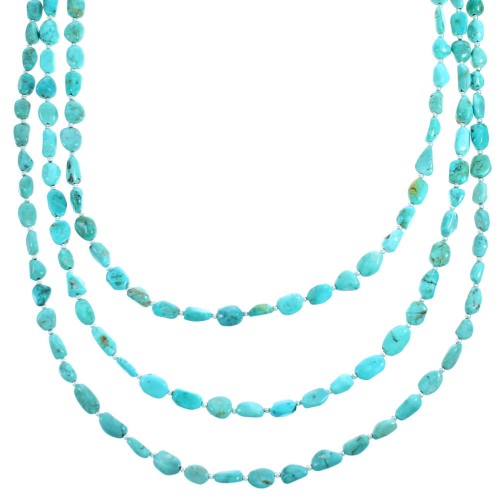 Sterling Silver 3-Strand Turquoise Southwest Bead Necklace SX115147