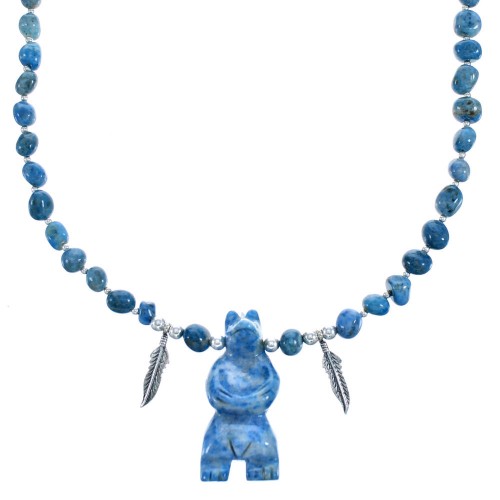 Sterling Silver Denim Lapis Bear And Feather Bead Necklace SX115159
