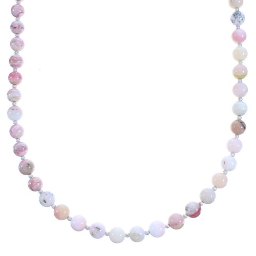 Southwestern Pink Opal Agate And Sterling Silver Bead Necklace RX115231