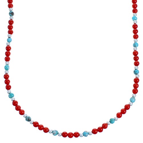 Turquoise Coral Authentic Sterling Silver Bead Necklace RX115249