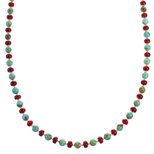 Turquoise Coral Sterling Silver Bead Necklace RX115226