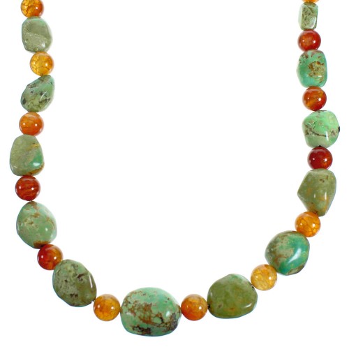 Turquoise Fire Agate Authentic Sterling Silver Bead Necklace RX115230