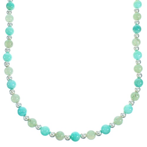 Aventurine and Amazonite Sterling Silver Bead Necklace RX115252