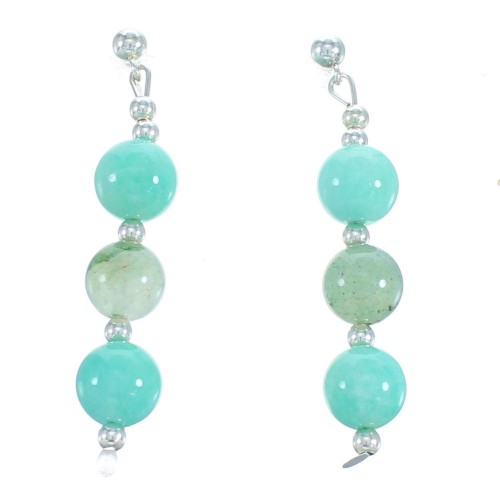 Aventurine And Amazonite Sterling Silver Bead Post Dangle Earrings RX115178