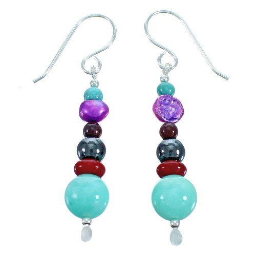 Sterling Silver Treasure Multicolor Bead Hook Dangle Earrings RX115197