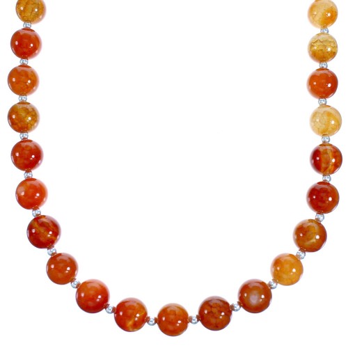 Authentic Sterling Silver Fire Agate Southwest Bead Necklace RX115246