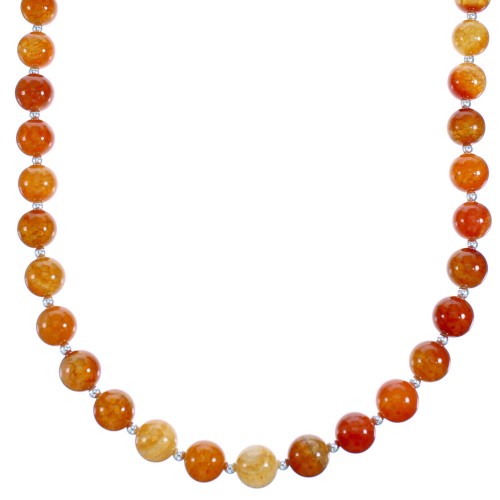 Fire Agate Authentic Sterling Silver Bead Necklace RX115248