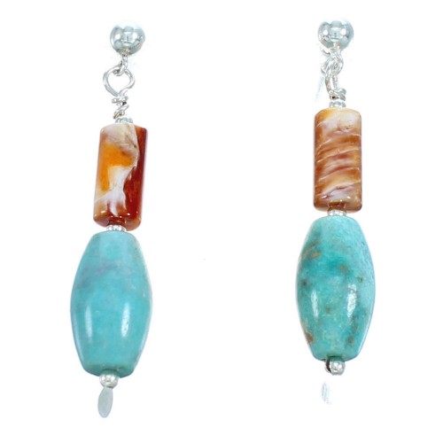 Authentic Sterling Silver Turquoise Oyster Shell Bead Post Dangle Earrings RX115198