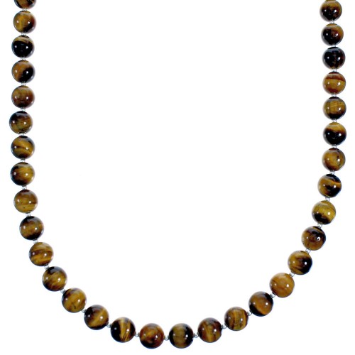 Authentic Sterling Silver And Tiger Eye Southwestern Bead Necklace SX115257