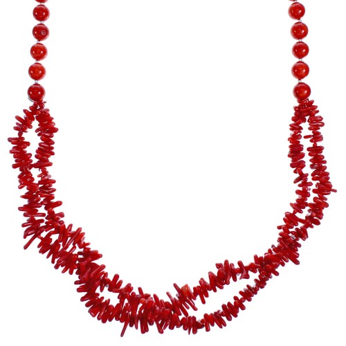 Sterling Silver 2-Strand Coral Southwest Bead Necklace SX115299