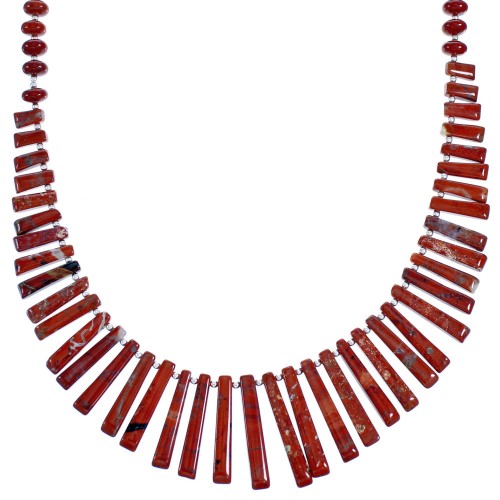 Jasper And Sterling Silver Southwest Bead Necklace SX115286