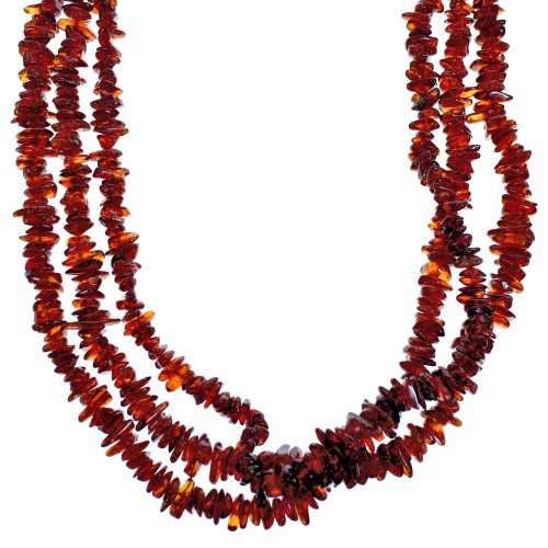 Amber And Sterling Silver 3-Strand Southwest Bead Necklace SX115297