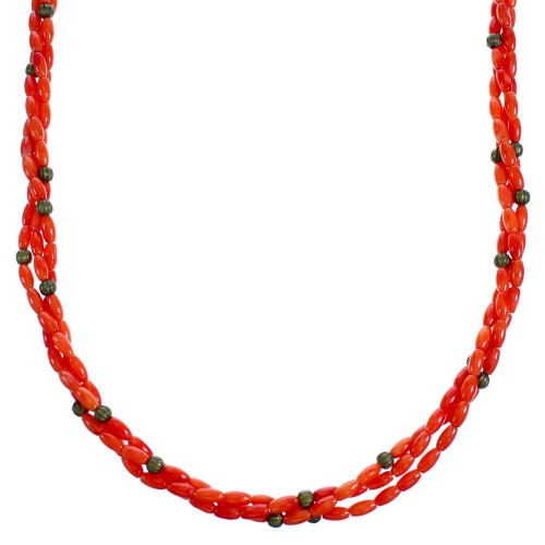 Coral And 12 Karat Gold Filled 3-Strand Southwest Bead Necklace SX115301