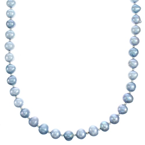 Southwest Gray Fresh Water Pearl Sterling Silver Bead Necklace SX115278