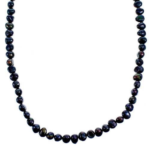 Sterling Silver Black Fresh Water Pearl Bead Necklace SX115282