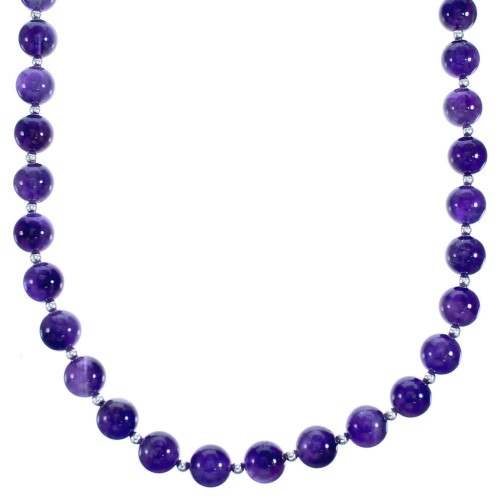 Southwest Amethyst Sterling Silver Bead Necklace SX115317