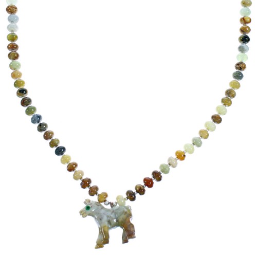 Sterling Silver New Jade And Jasper Horse Bead Necklace SX115334
