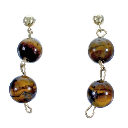 Southwest Tiger Eye Gold Plated Post Dangle Bead Earrings RX115669