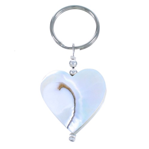 Mother Of Pearl Heart Sterling Silver Bead Key Chain RX115353