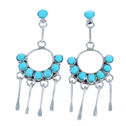 Zuni Turquoise Sterling Silver Post Dangle Earrings SX115568