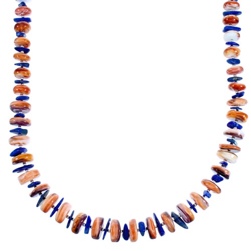 Genuine Sterling Silver Oyster Shell And Lapis Bead Necklace DX115835