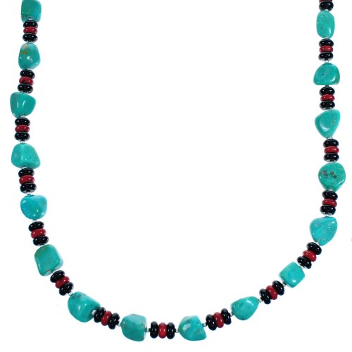 Southwestern Genuine Sterling Silver Multicolor Bead Necklace DX115813