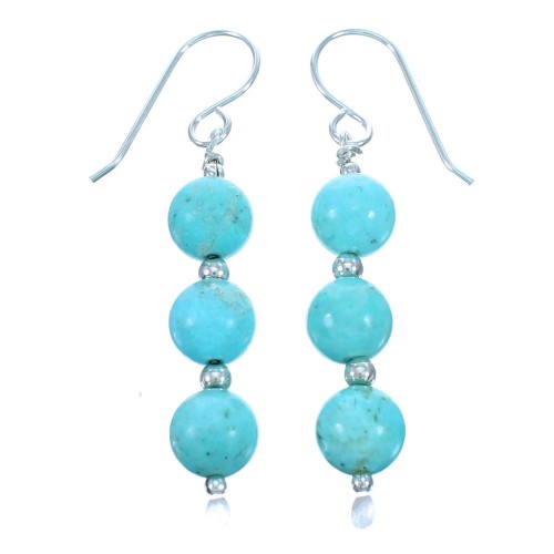 Southwestern Turquoise Genuine Sterling Silver Bead Hook Dangle Earrings DX115582