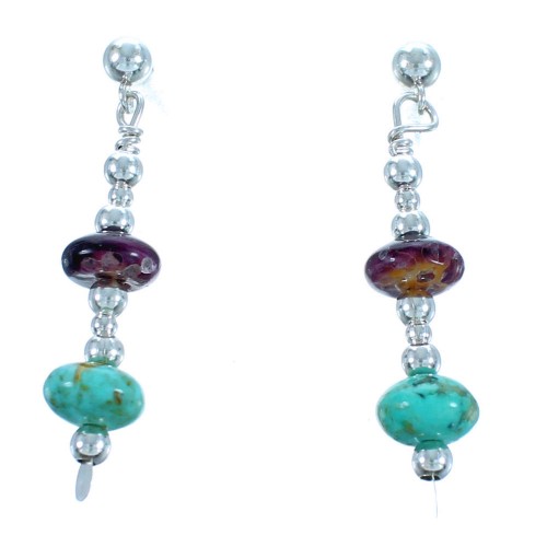 Turquoise and Purple Oyster Shell Sterling Silver Post Dangle Earrings DX115598