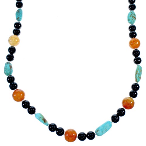 Southwest Sterling Silver Multicolor Bead Necklace DX116017