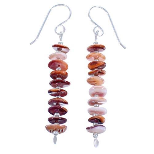 Authentic Sterling Silver Purple Orange Oyster Shell Bead Hook Dangle Earrings DX115845