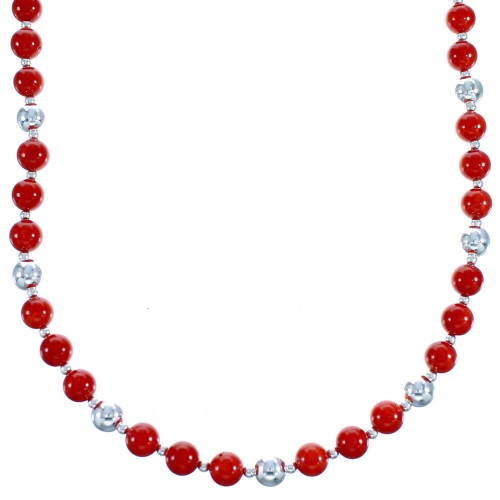 Southwestern Genuine Sterling Silver And Coral Necklace BX115677