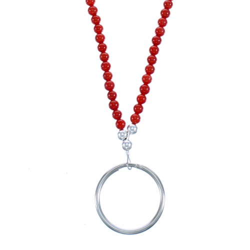 Sterling Silver And Coral Southwest Bead Key Chain Necklace BX115682